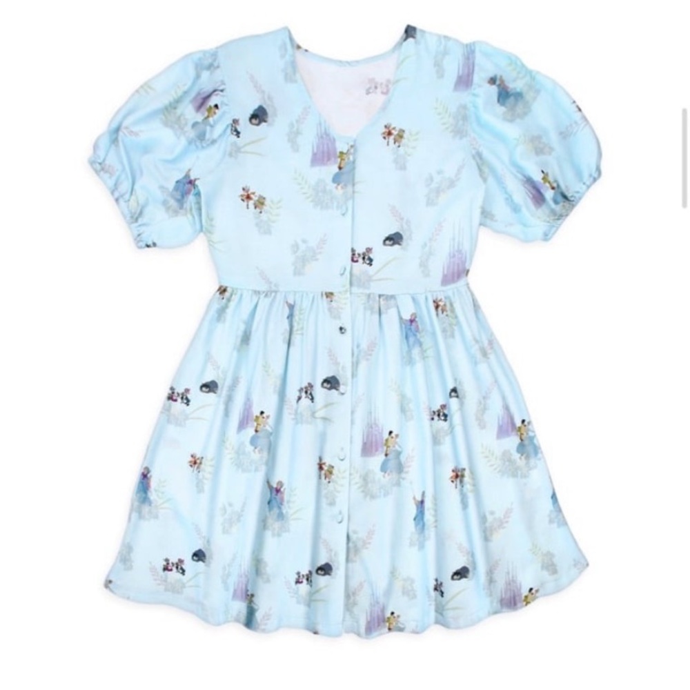 Boxlunch X Cakeworthy Disney Cinderella Characters Puffy Sleeve Blue Mini Dress
